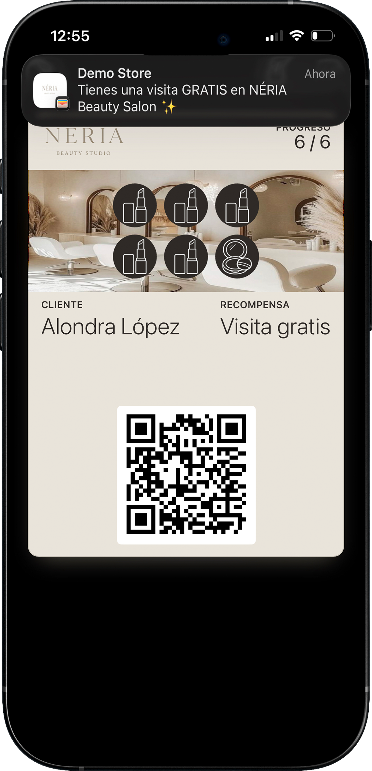 Tarjeta completada 6/6 con notificación push de premio