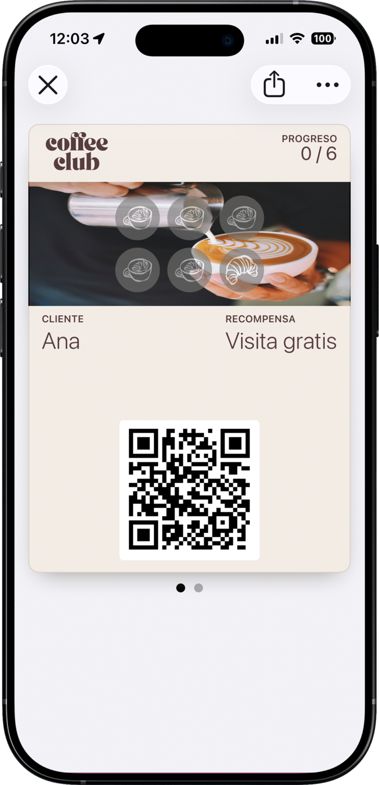 Tarjeta demo Coffee Club en Apple Wallet
